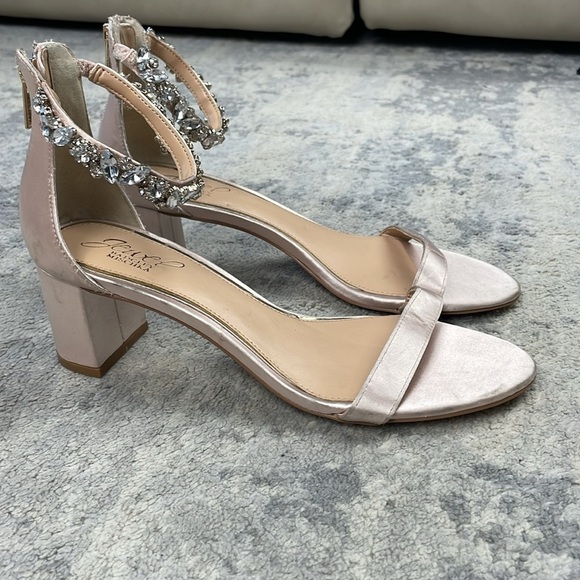 Jewel Badgley Mischka Catalina Block Heel Sandal Jewel Ankle Strap Satin Sz 8 - Picture 5 of 13